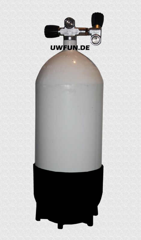 Polaris-Flaschen Tauchflasche Stahl, 232 Bar, Br&uuml;ckenventil, Zweitabgang, schw. Fu&szlig; 12 L kurz