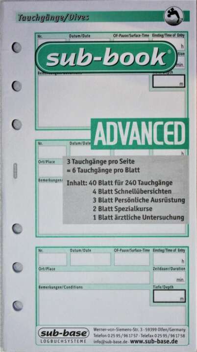 Sub-Book Taucherlogbuch Ersatzseiten, Advanced,240TG