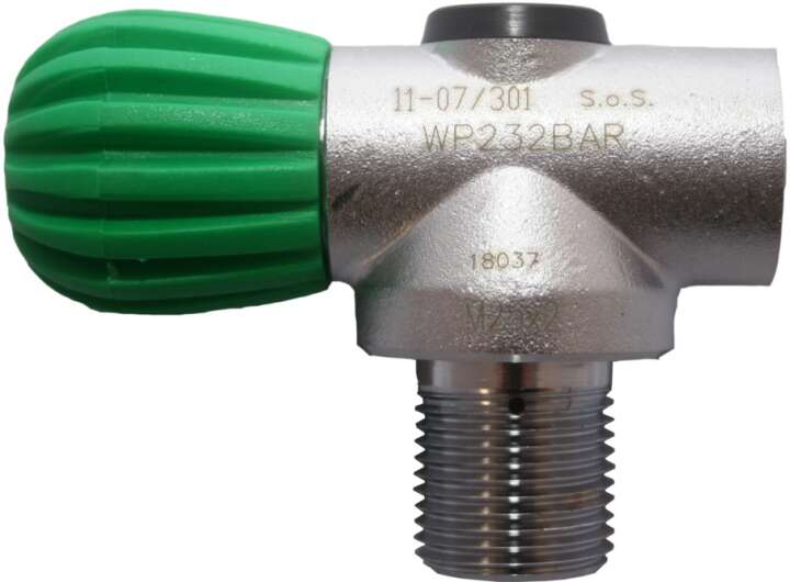 Rebreather Nitrox Ventil M26x2, Handrad Inline matt chrome 232bar