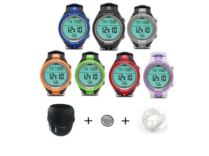 Cressi Tauchcomputer, Taucheruhr Neon Set mit Tasche, Ersatzbatterie und Displayschutz