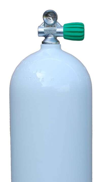 Stage Aluminium Tauchflasche weiß, Nitrox M26x2, 5,7L 40cft, rechts