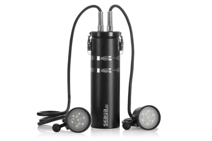 Seaya Tanklampe, Tauchlampe, Videolampe DUAL LED 70W mit Akkutank 13,8Ah und E/O Cord