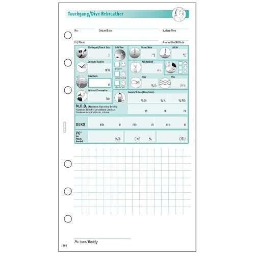 Sub-Book Taucherlogbuch Ersatzseiten, Rebreather, 100TG