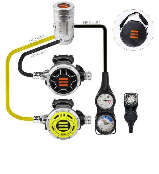 Tecline Atemregler Set R2 TEC1 Set mit Octopus, Finimeter, Tiefenmesser und Kompass