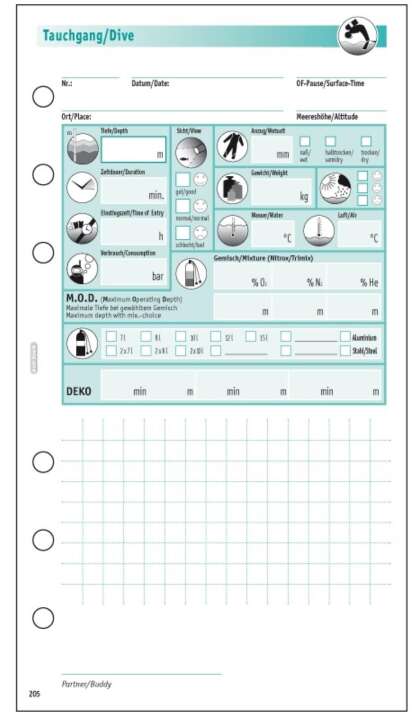 sub-book Taucherlogbuch Ersatzseiten, Single + TEC, 100TG
