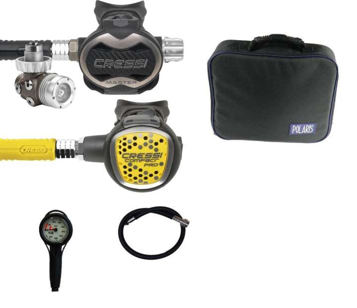 Cressi Atemregler Set T10 SC PVD / Master mit Compact Pro Octopus Supersparset inkl. Tasche, Finimeter und Inflatorschlauch