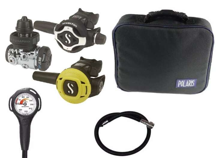 Scubapro Atemregler Set MK17 EVO2 S620 Ti mit S270 Octopus Supersparset mit Tasche, Finimeter und Inflatorschlauch