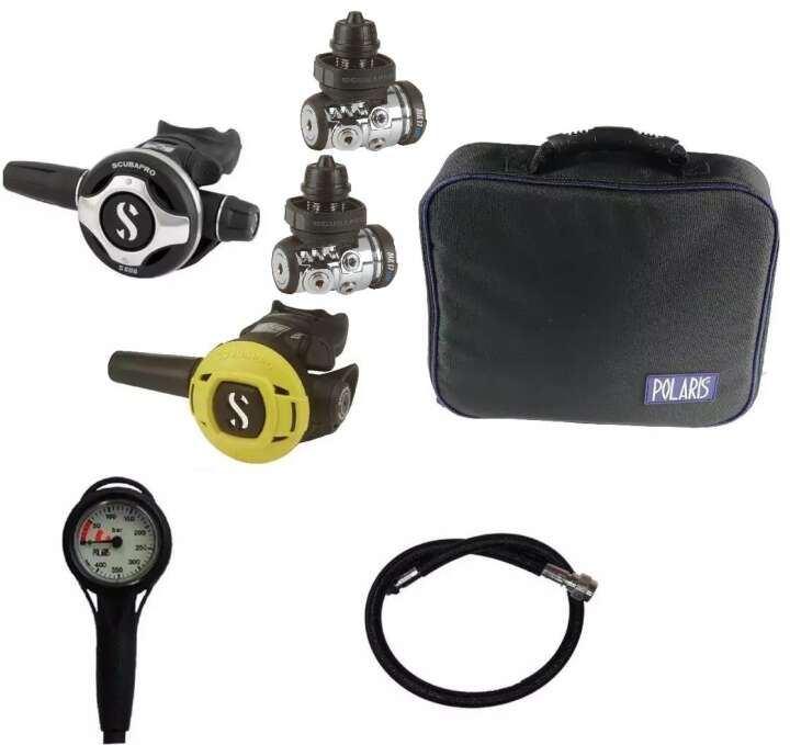 Scubapro Kaltwasser Atemregler Set MK17 EVO2 (2x), S600 mit S270 Octopus, Tasche, Finimeter und Inflatorschlauch