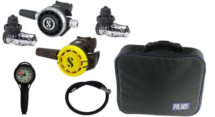 Scubapro Kaltwasser Atemregler Set MK25 EVO (2x), G260 mit R105 Octopus, Tasche, Finimeter und Inflatorschlauch